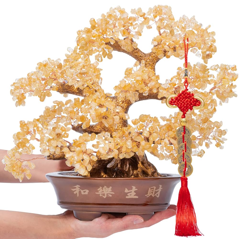 黃晶樹　　置物 Amazon.com: GEMBOURY 天然大黃水晶樹,14 英吋(約40.6 公分)風水